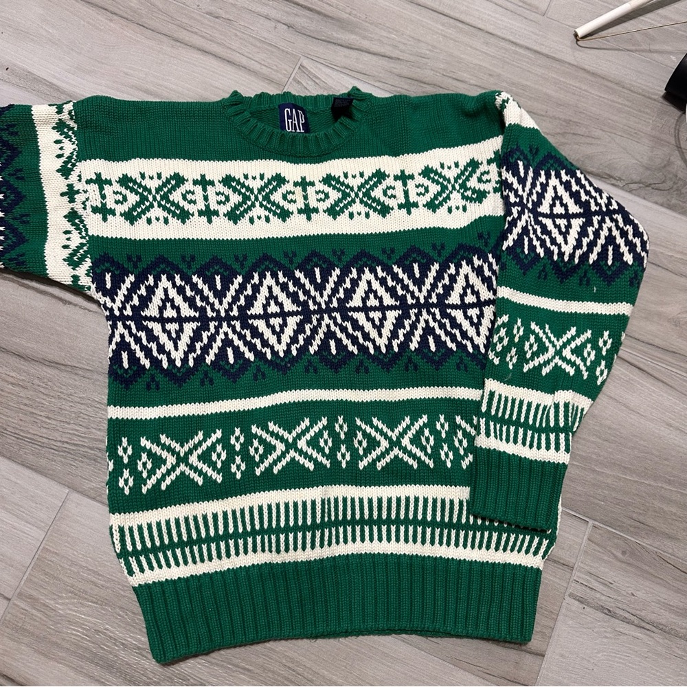 GAP Chunky Cozy Oversized Green Patterned Sweater - Picture 5 of 7